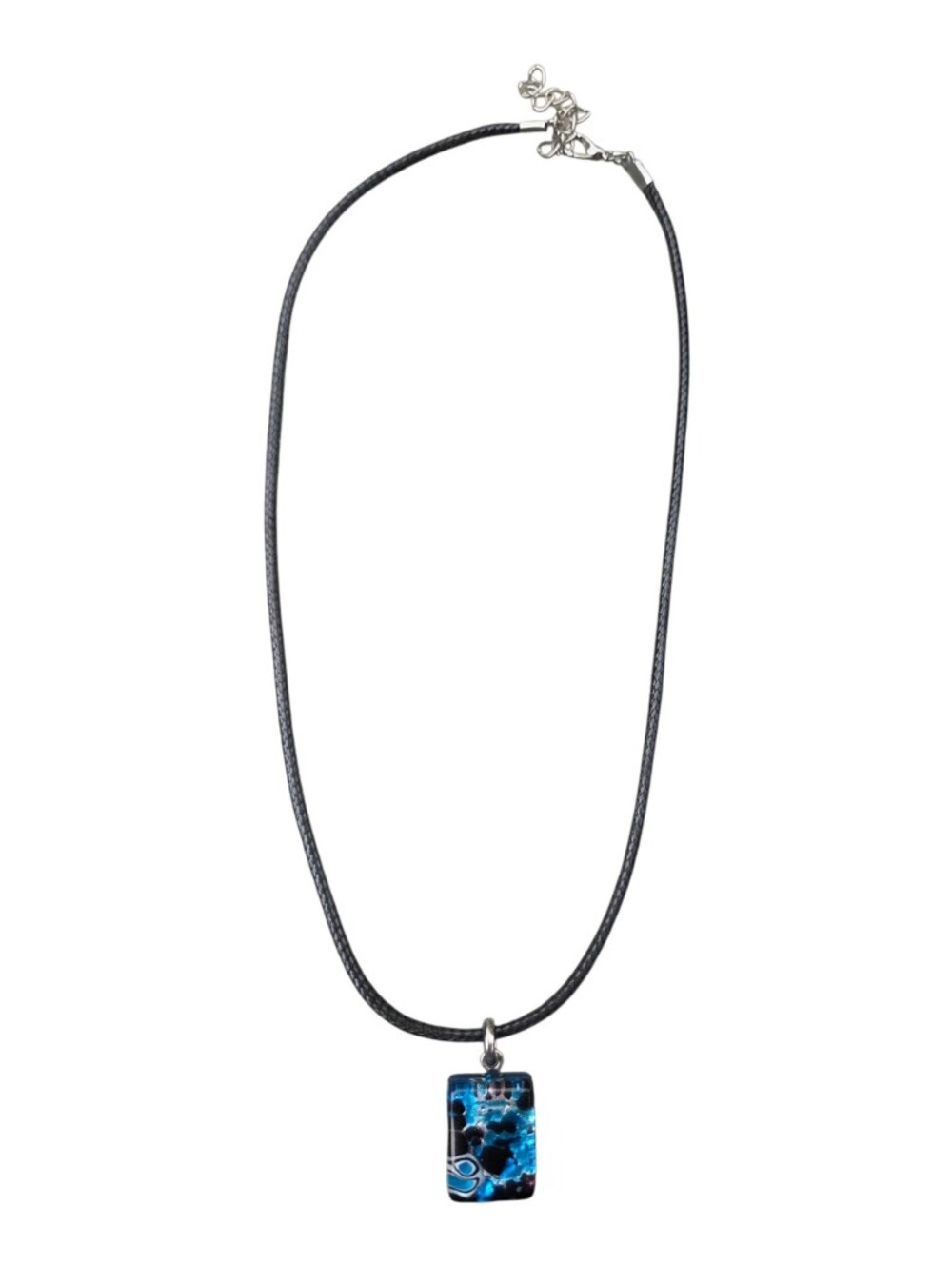 Murano Glass Blue Black Pendant Necklace Italian Art Leather Cord Necklace 17"